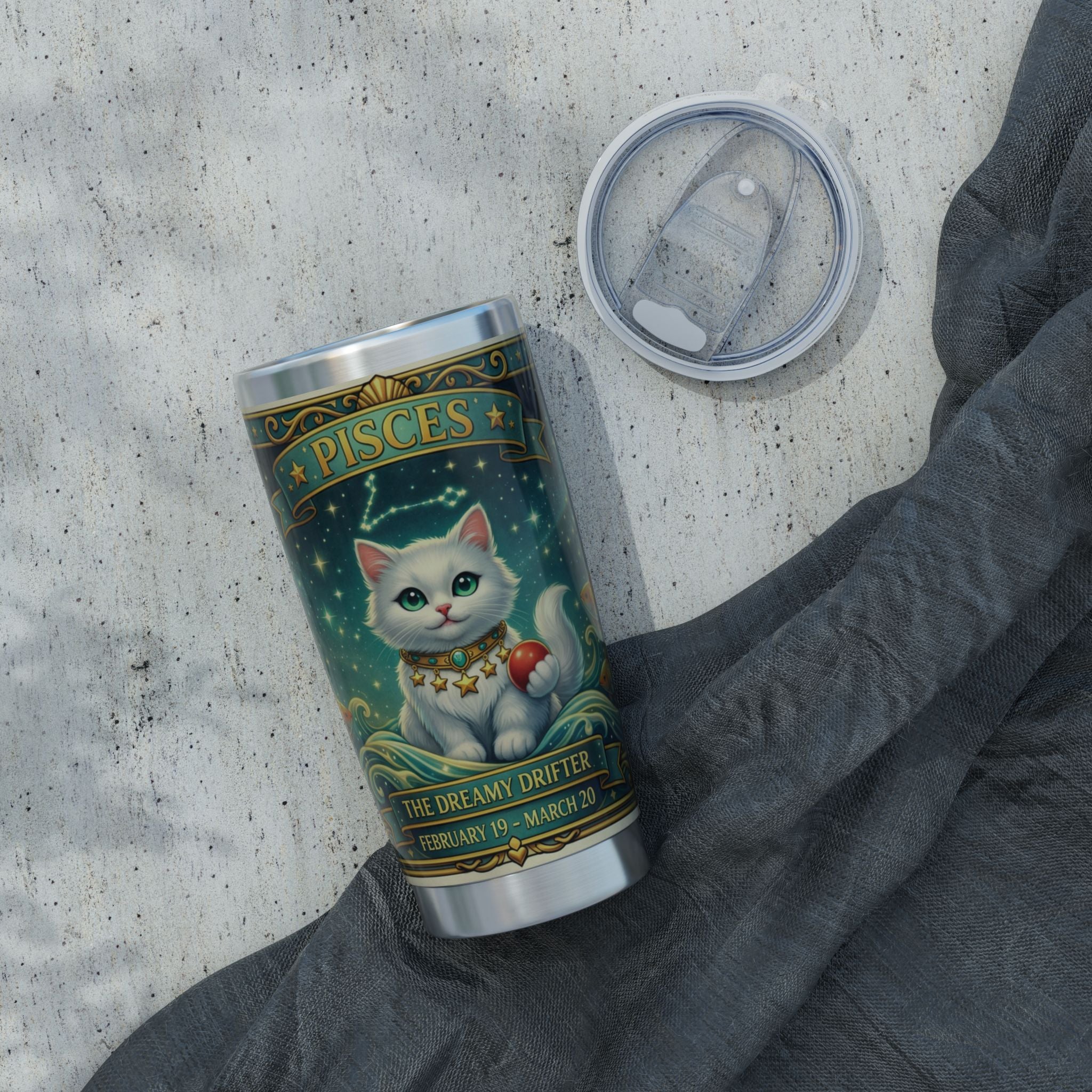 Pisces Cat Zodiac Tumbler - The Dreamy Drifter Cat