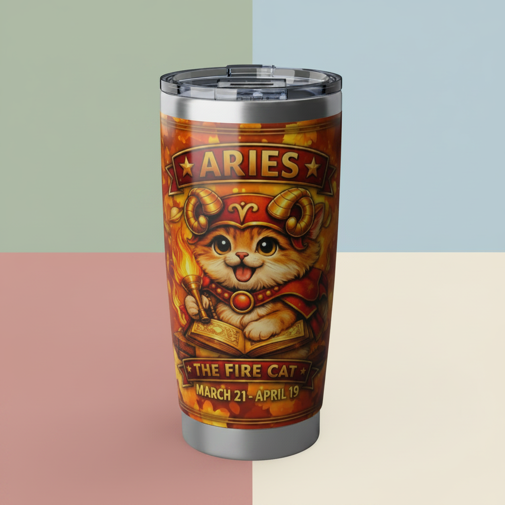 Aries Cat Zodiac Tumbler - The Fire Cat