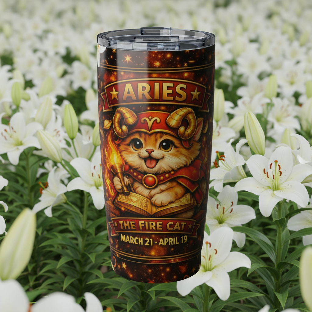 Aries Cat Zodiac Tumbler - The Fire Cat