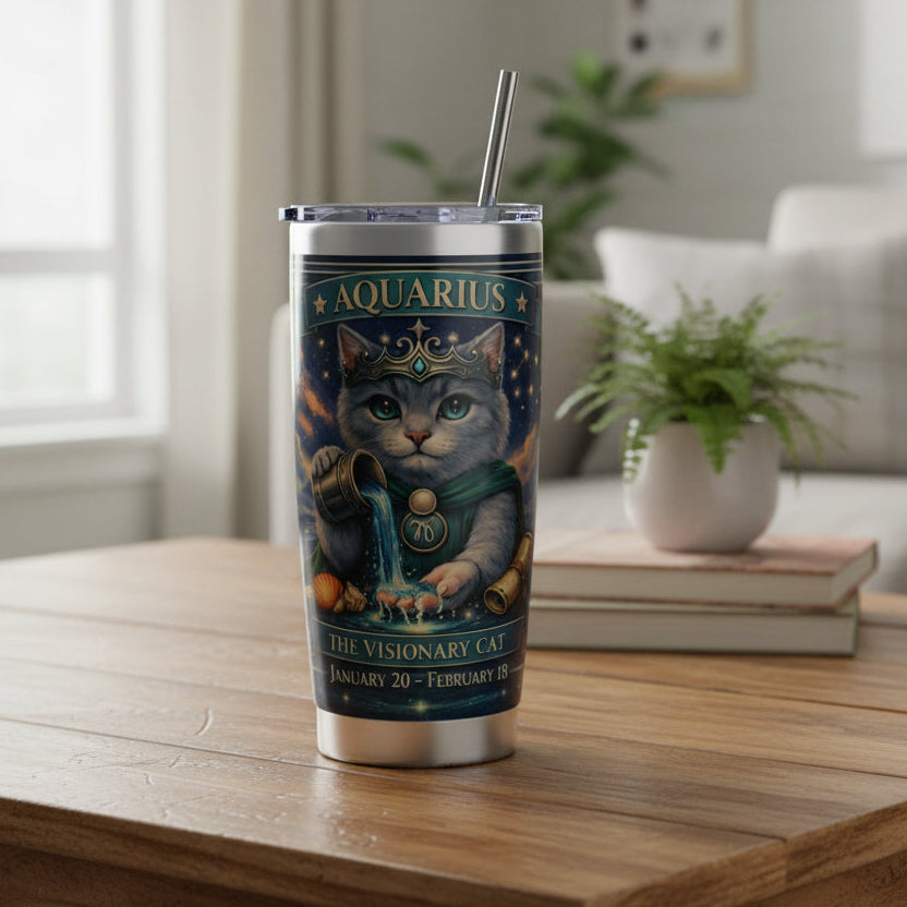 Aquarius Cat Zodiac Tumbler - The Visionary Cat