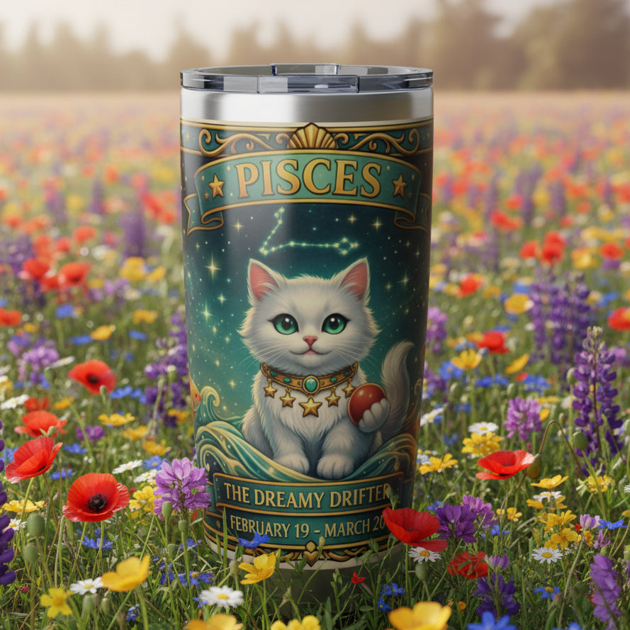 Pisces Cat Zodiac Tumbler - The Dreamy Drifter Cat