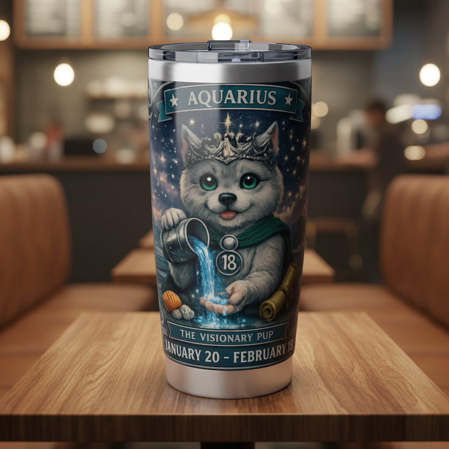 Aquarius Pup Zodiac Tumbler - The Visionary Pup