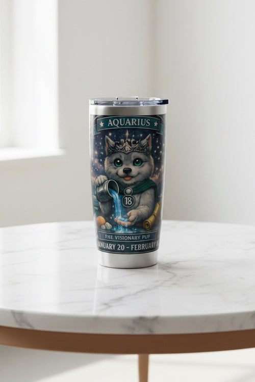 Aquarius Pup Zodiac Tumbler - The Visionary Pup