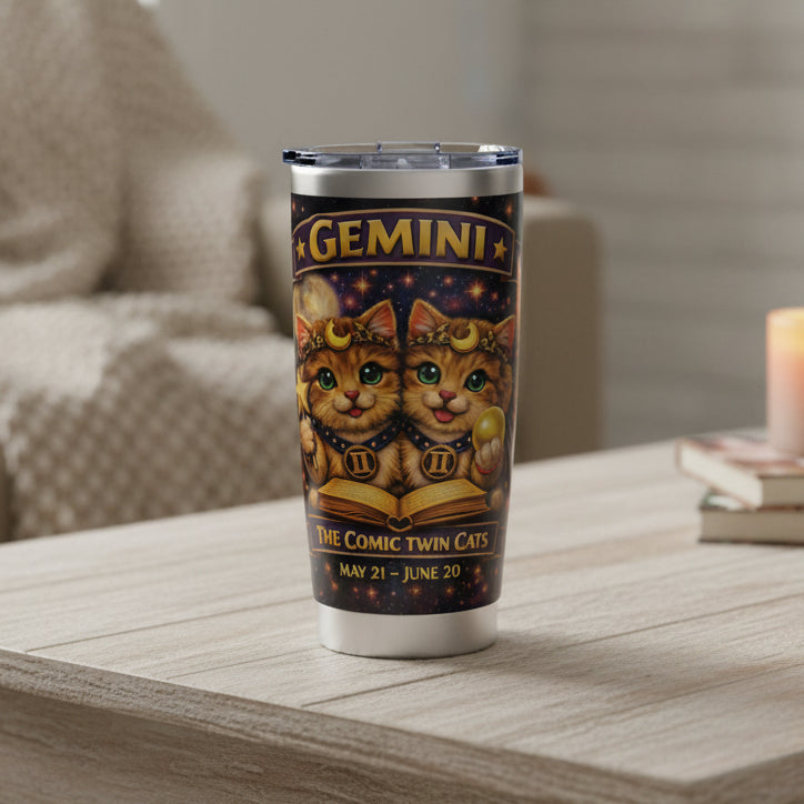 Gemini Cat Zodiac Tumbler - The Twin Spirits