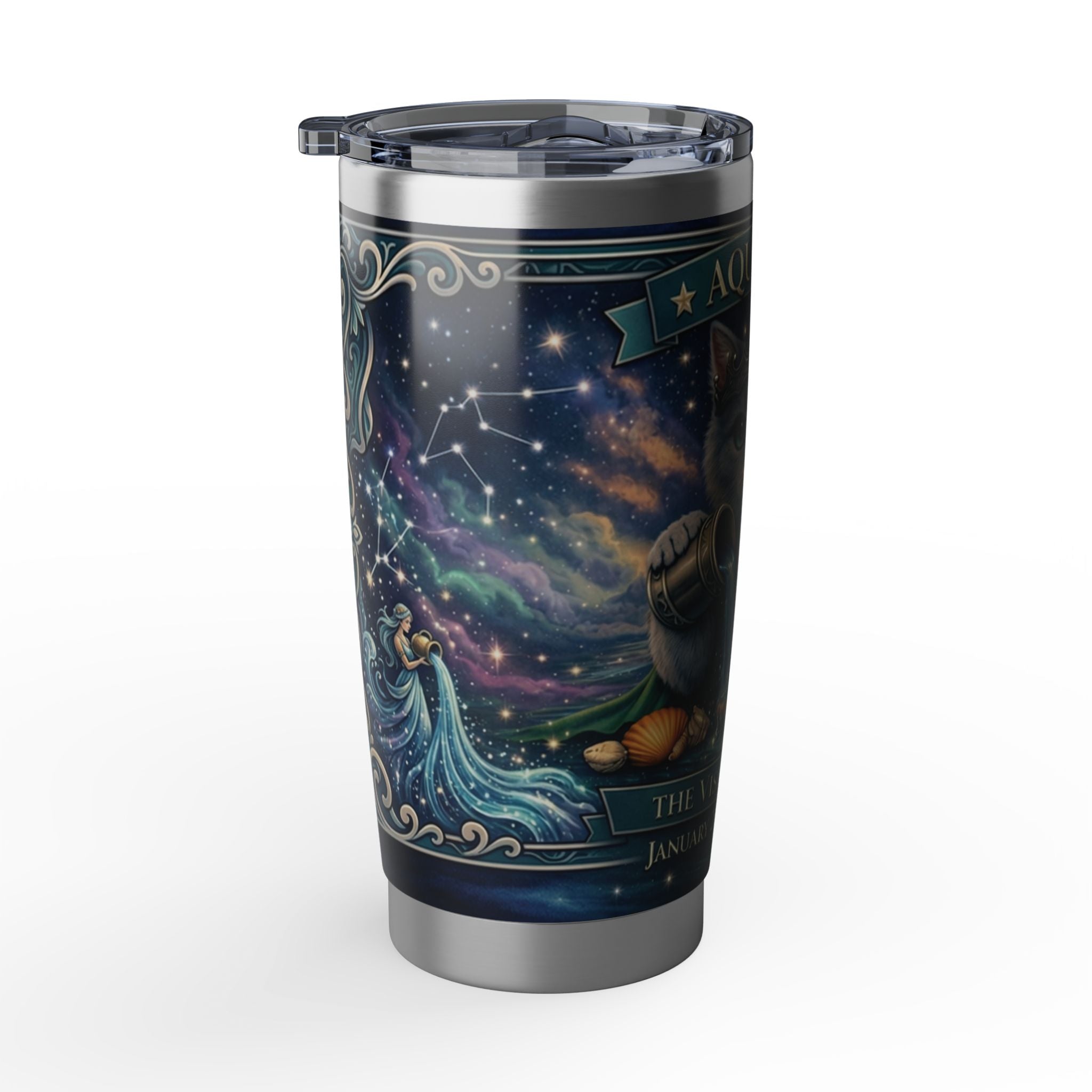 Aquarius Cat Zodiac Tumbler - The Visionary Cat