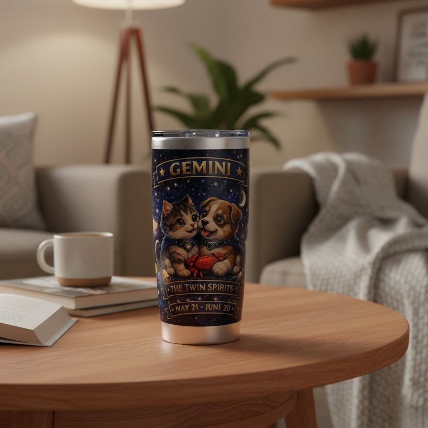 Gemini Cat & Dog Zodiac Tumbler - The Twin Spirits